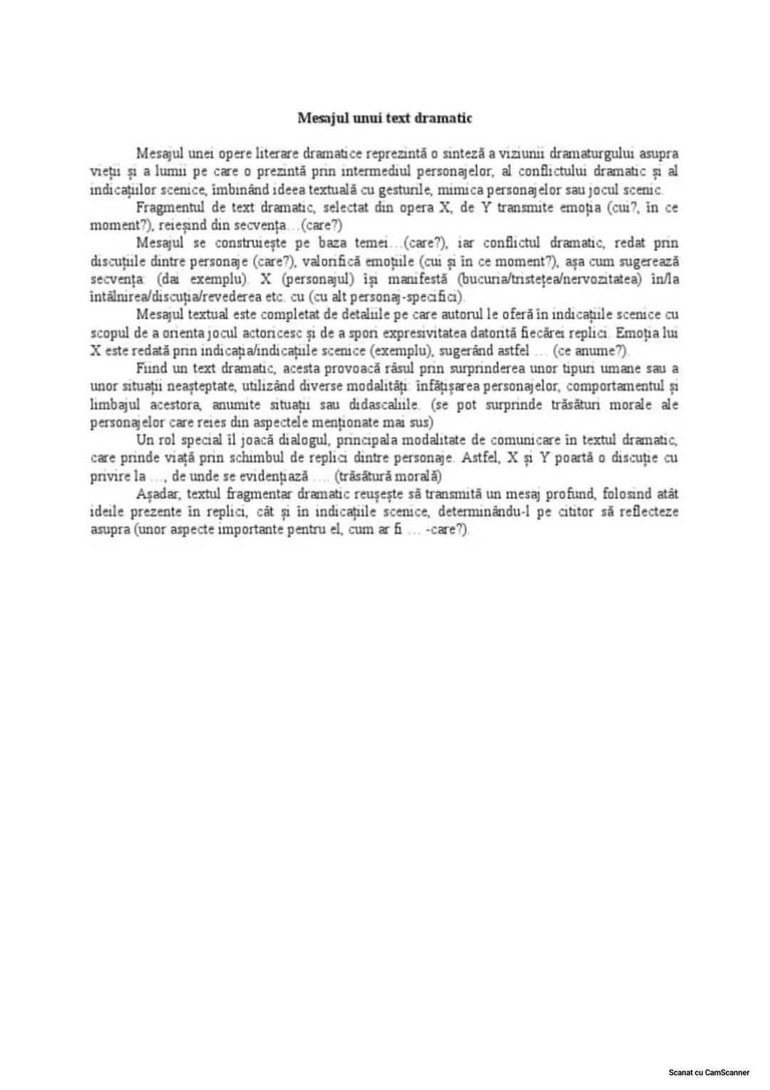 In redactarea textului:
Mesajul textului
- vei preciza mesajuli/o semnificatie a textului, prin referire la tema
-vei prezenta unu/doua ele