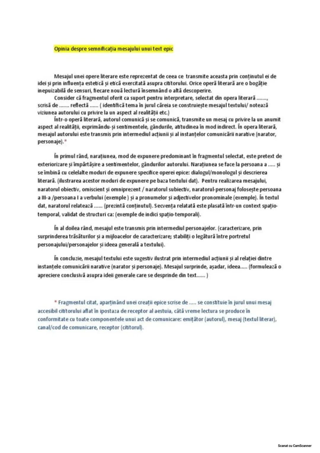 In redactarea textului:
Mesajul textului
- vei preciza mesajuli/o semnificatie a textului, prin referire la tema
-vei prezenta unu/doua ele