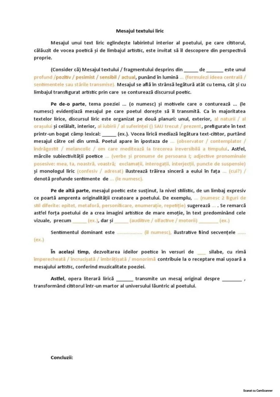 In redactarea textului:
Mesajul textului
- vei preciza mesajuli/o semnificatie a textului, prin referire la tema
-vei prezenta unu/doua ele