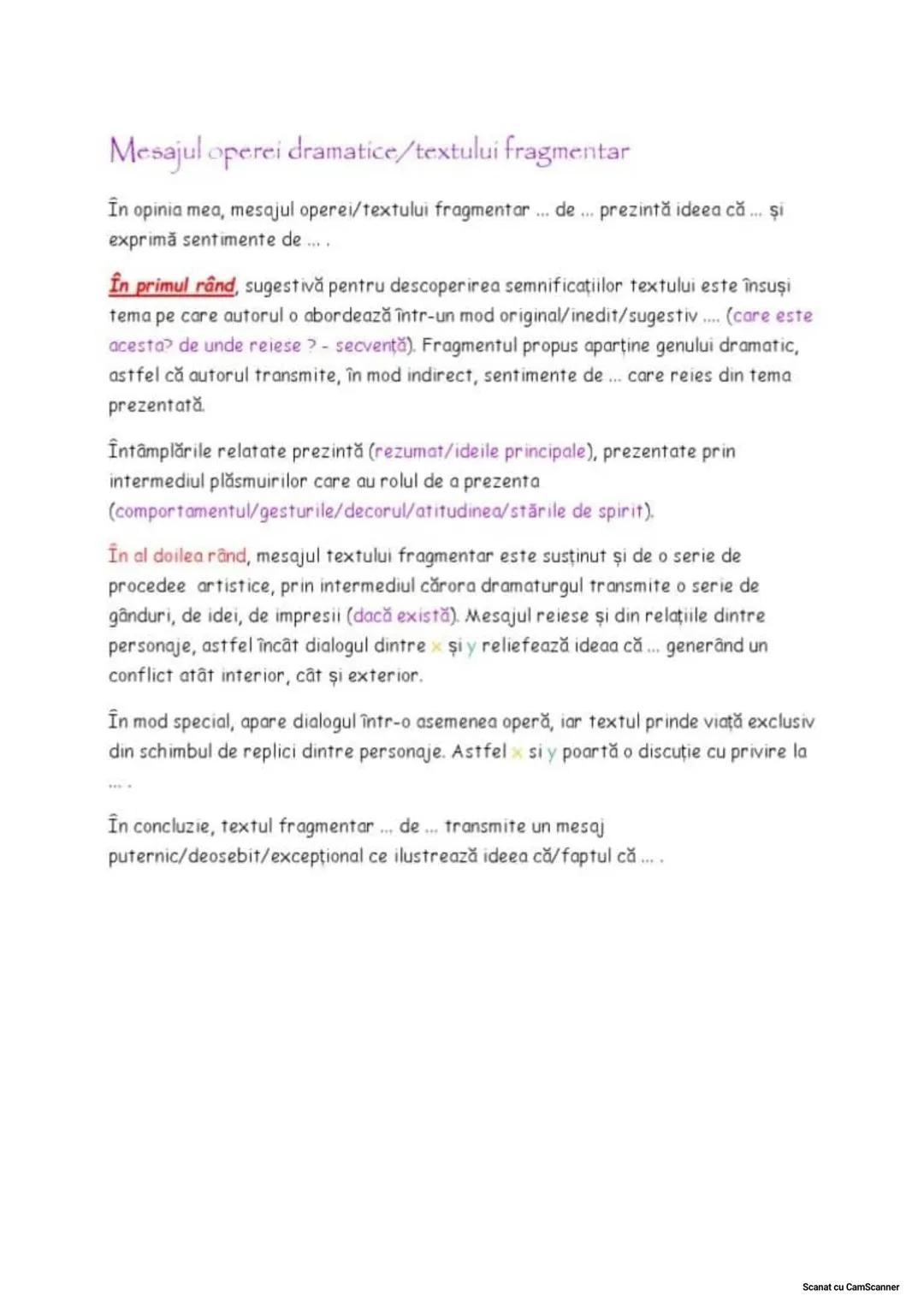In redactarea textului:
Mesajul textului
- vei preciza mesajuli/o semnificatie a textului, prin referire la tema
-vei prezenta unu/doua ele