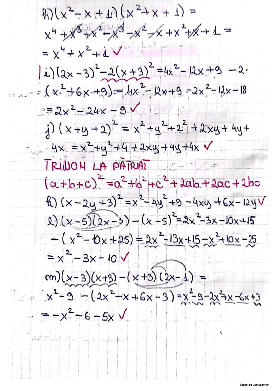 12.05.2024
13.05.2024
Coleul algebric
1/26 Calcul
-a) 2(3x-2)+4(4-2x)=6x-4+16-8x=-2x+12
b) 3(1-5x)-2(2x-1)-3-15x-4x+2
= 5 - 19x✓
c) (x-2y)
