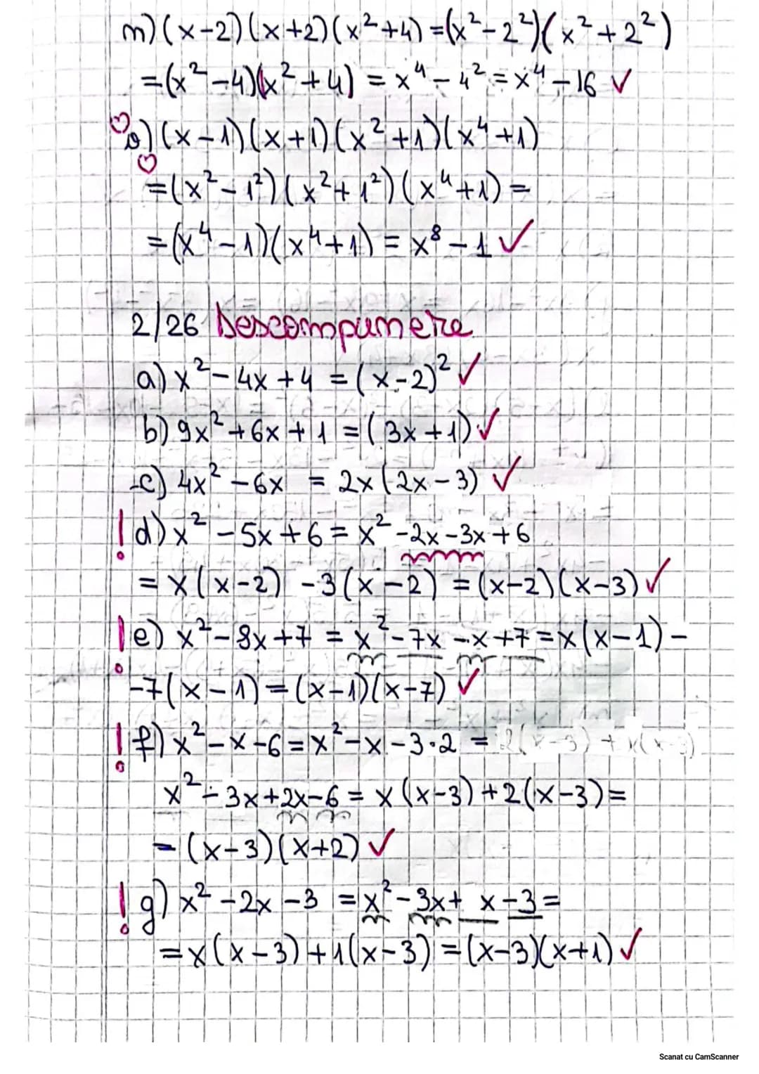 12.05.2024
13.05.2024
Coleul algebric
1/26 Calcul
-a) 2(3x-2)+4(4-2x)=6x-4+16-8x=-2x+12
b) 3(1-5x)-2(2x-1)-3-15x-4x+2
= 5 - 19x✓
c) (x-2y)