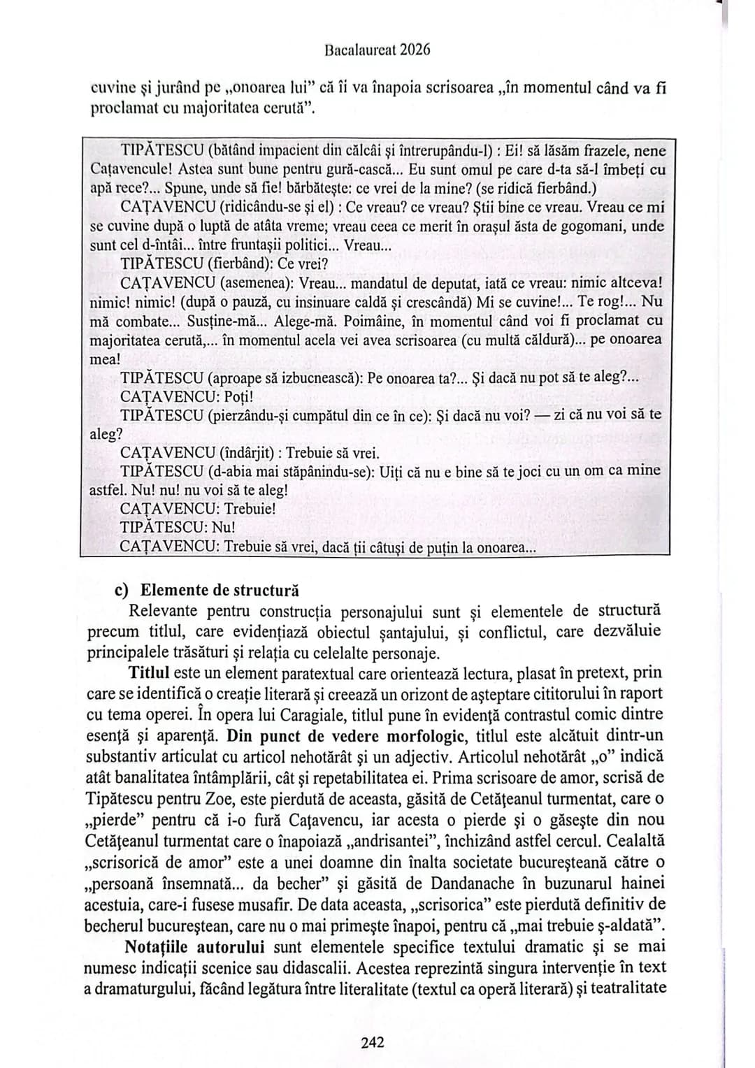 Bacalaureat 2026
II. Particularități de construcție a unui personaj: Nae Cațavencu
1. Introducere
Personajul literar este principalul act