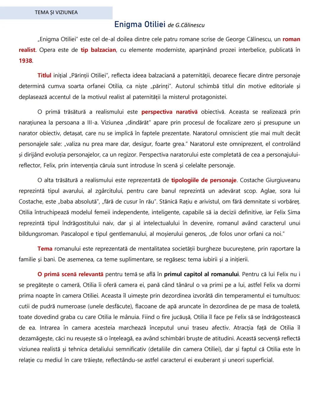 # TEMA ŞI VIZIUNEA
Enigma Otiliei de G.Călinescu
„Enigma Otiliei" este cel de-al doilea dintre cele patru romane scrise de George Călinesc