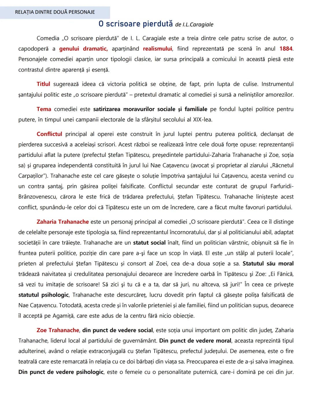 RELAŢIA DINTRE DOUĂ PERSONAJE
# O scrisoare pierdută de I.L.Caragiale
Comedia „O scrisoare pierdută" de I. L. Caragiale este a treia dintr