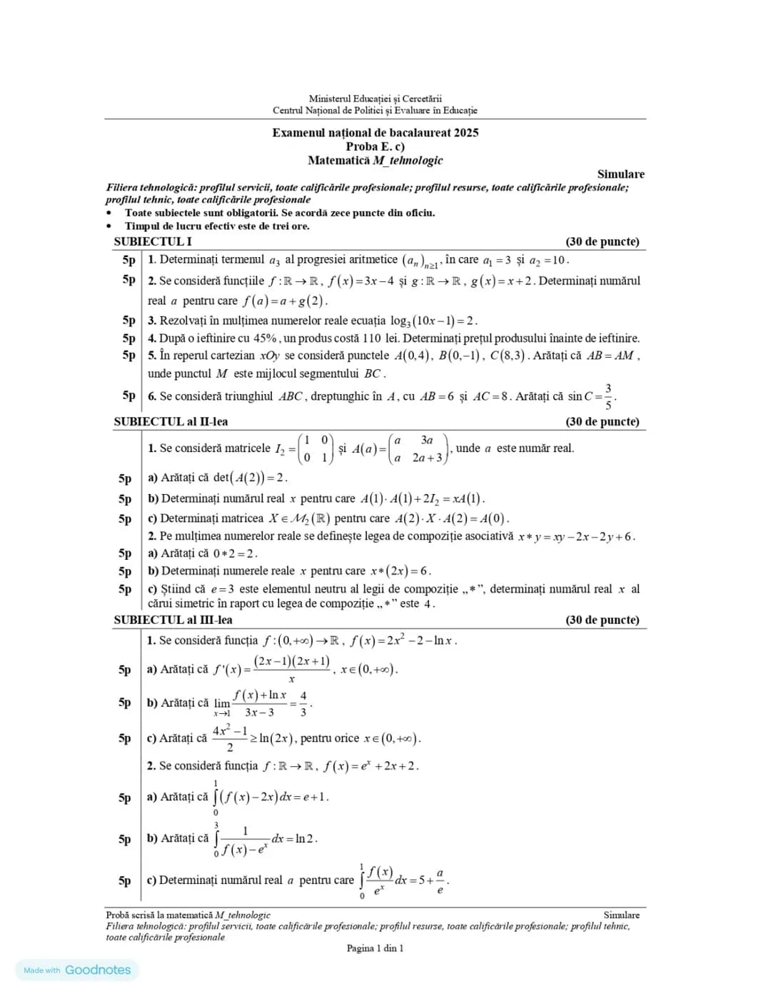 # Ministerul Educației și Cercetării
Centrul Național de Politici și Evaluare în Educație
# Examenul național de bacalaureat 2025
Proba E.