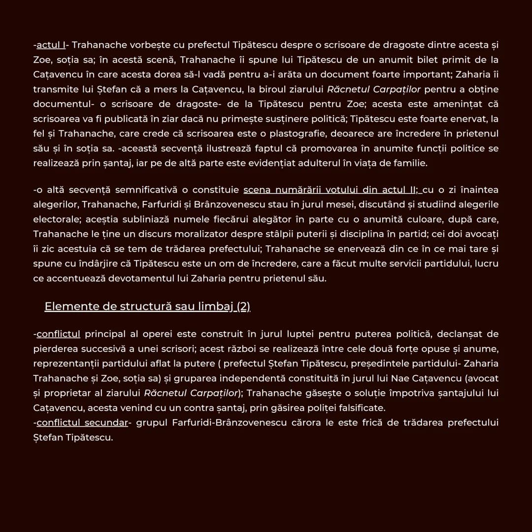 # O SCRISOARE PIERDUTĂ
-I.L. Caragiale-
Zaharia? Dar
scandalul și mai
ar aprinde pe urmele
caracterizare
din atitudine
egoi
Răcnetul
Carpați