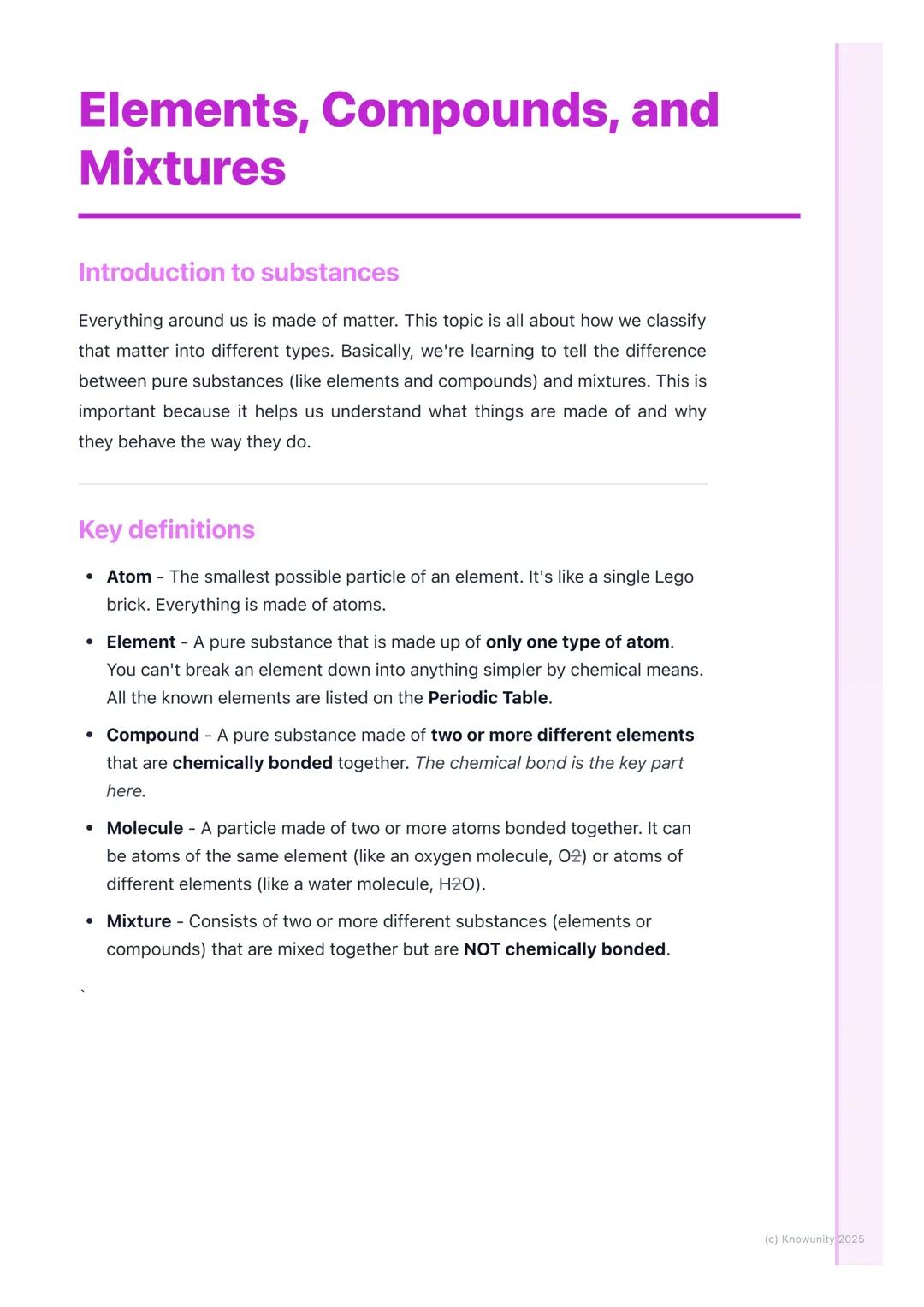 # Elements, Compounds, and
# Mixtures
## Introduction to substances
Everything around us is made of matter. This topic is all about how we