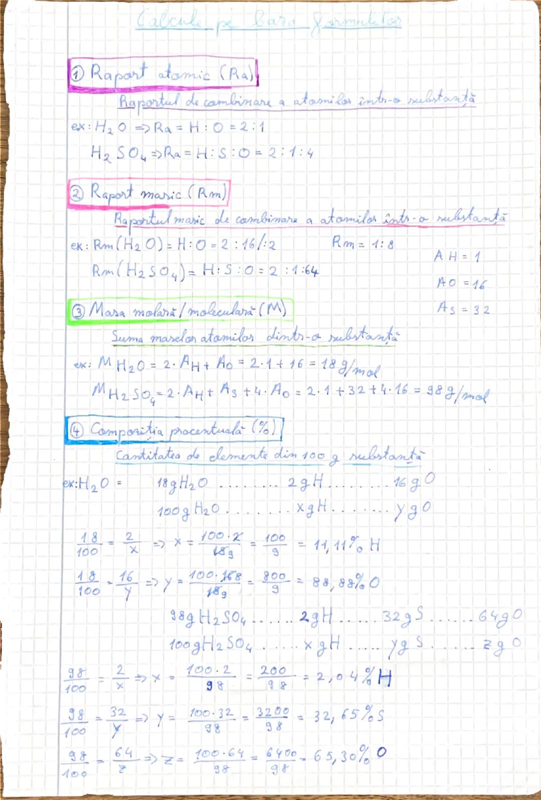 Calcule pe baza formulelor chimie