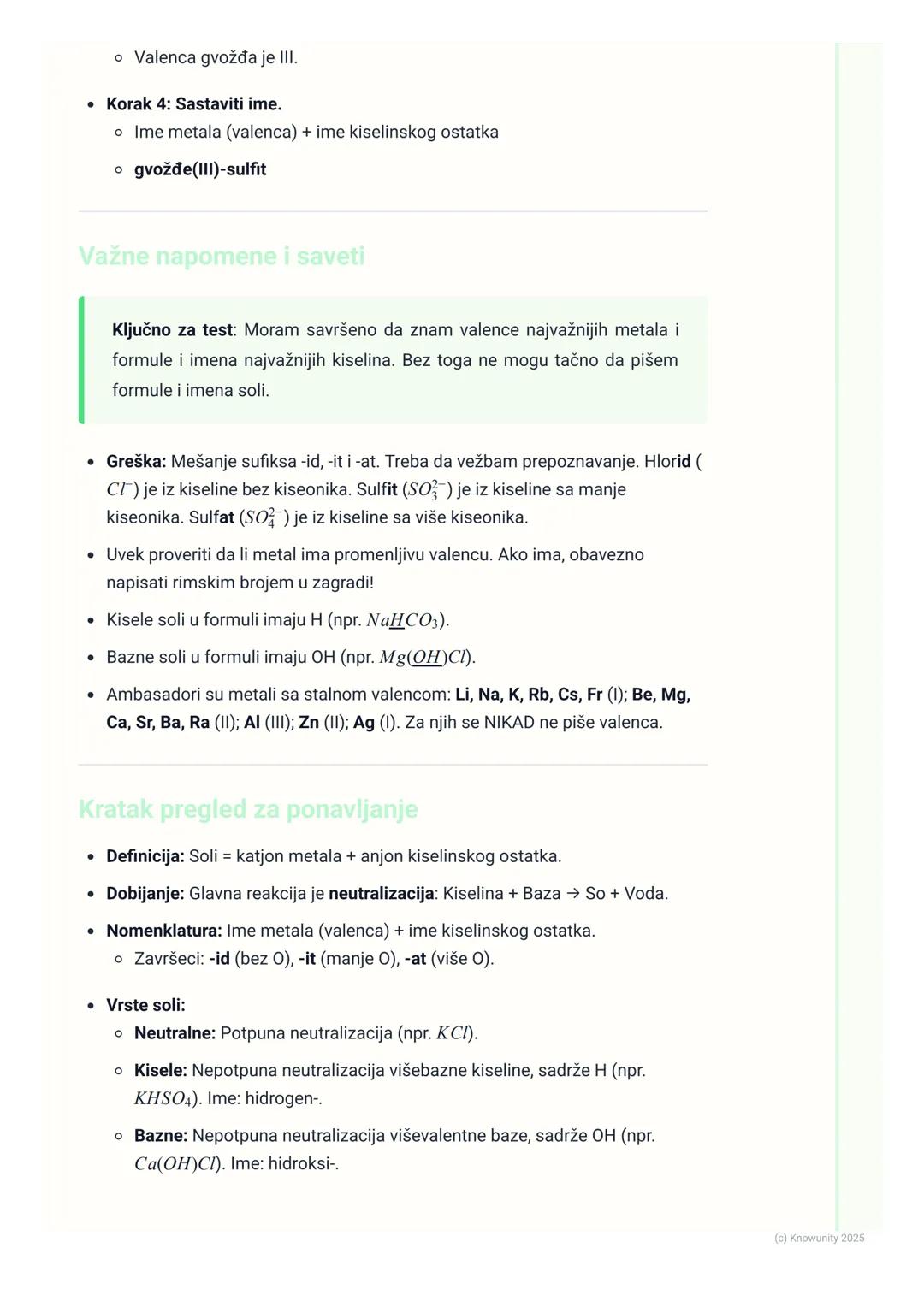 # Soli
Šta su soli? Uvod
Soli su jonska jedinjenja koja nastaju u reakciji neutralizacije između kiseline i
baze. Sastoje se od katjona me
