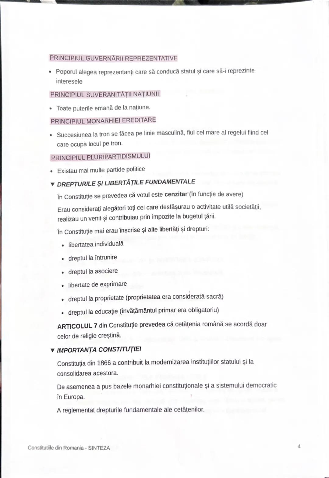 # CONSTITUŢIILE DIN ROMÂNIA
1. Constituţia din 1866
2. Constituţia din 1923
3. Constituţia din 1938
4. Constituţia din 1948
O lege fundament
