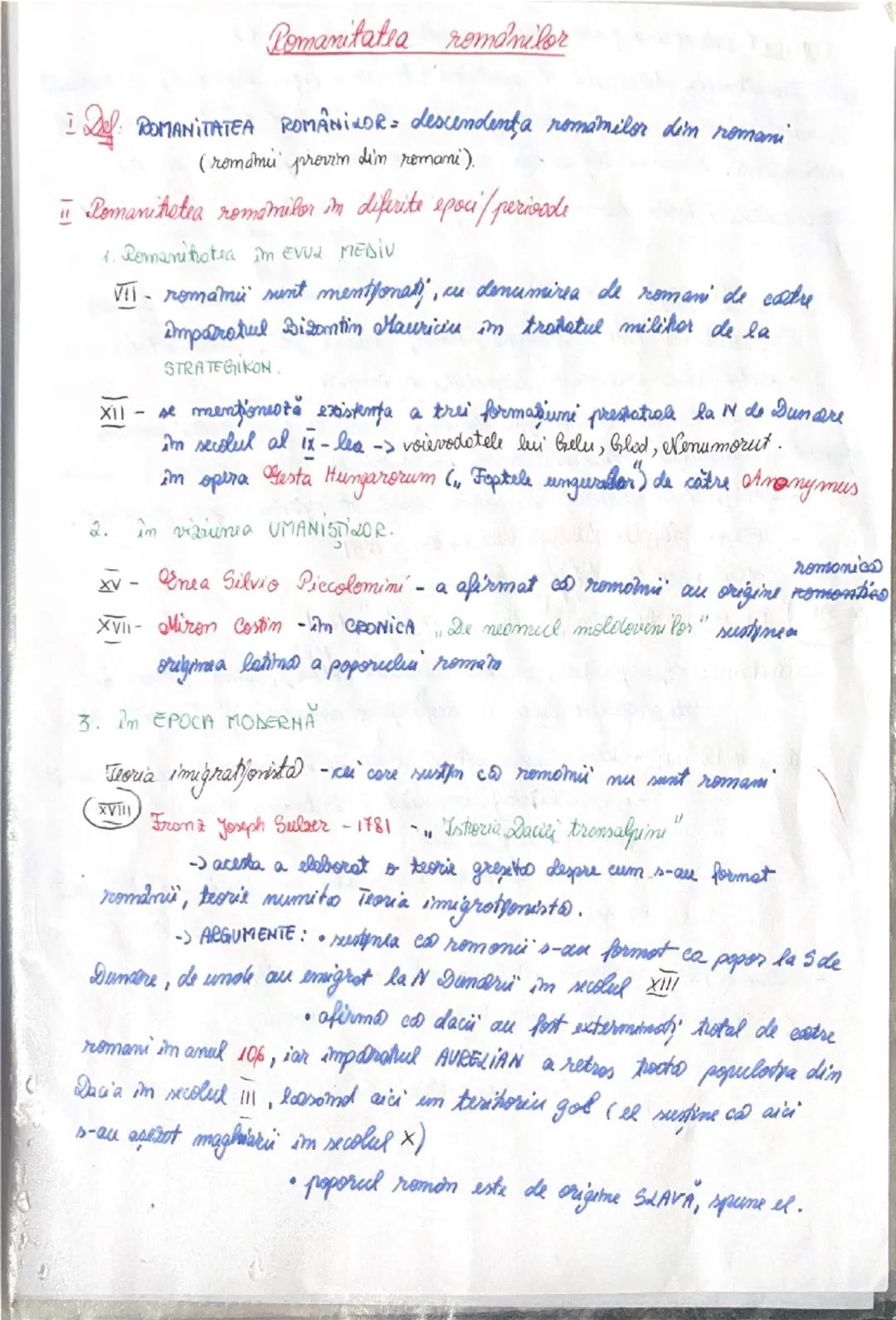 Romanitatea românilor - capitolul I, bac Istorie