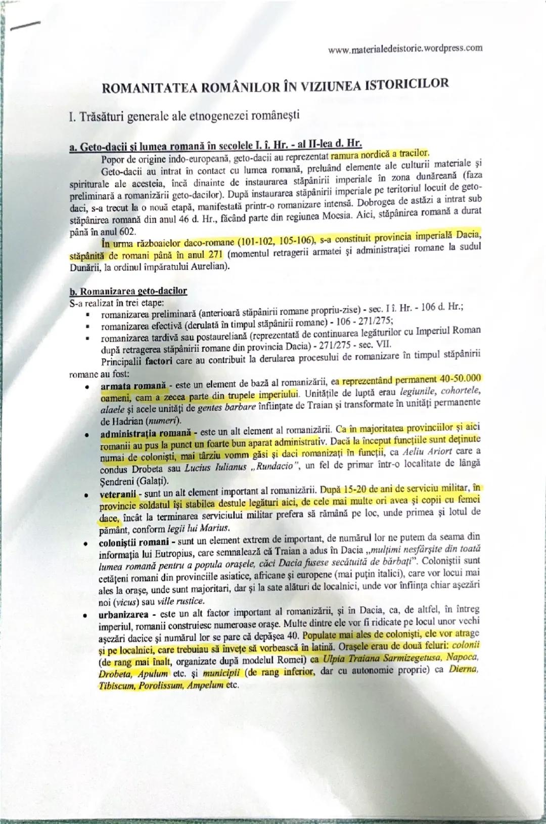 Romanitatea Românilor Bacalaureat