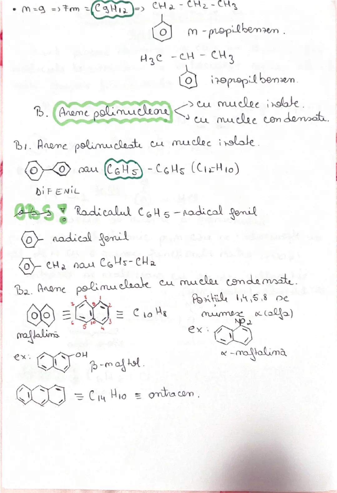 ARENE
Arenele sunt hidrocarburi core contim în molecula
lor, unul sau mai multe cicluri ben tenice.
• aneme mononucleare cu f.g: CmH2m-6; m