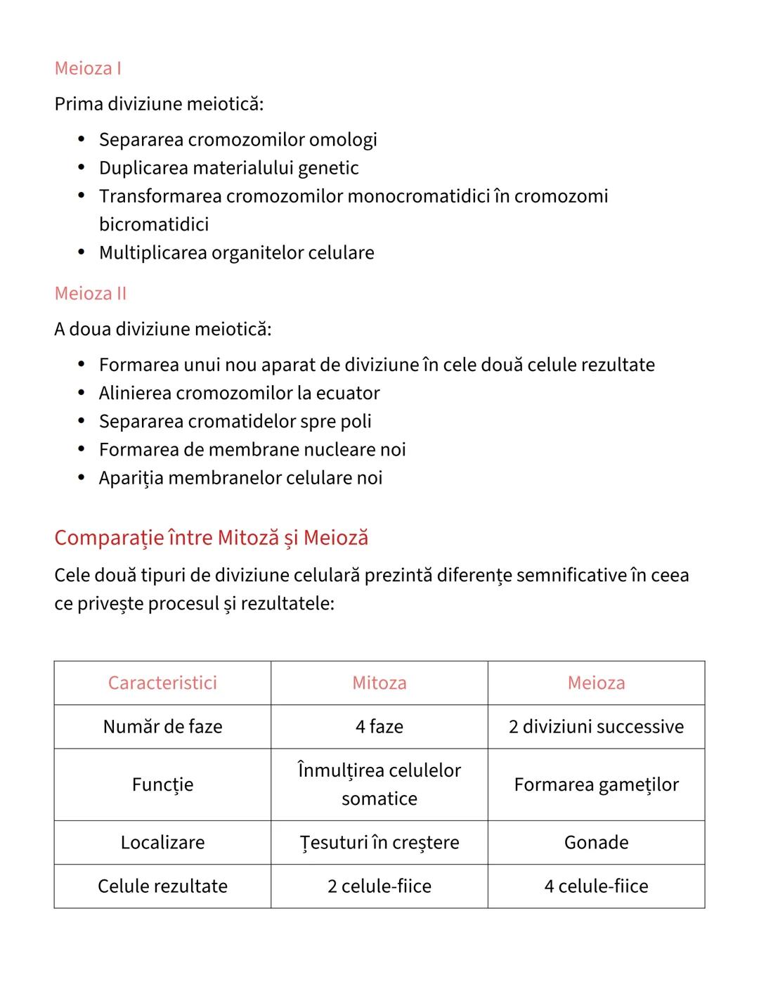 # Diviziunea Celulară: Mitoza și Meioza
## Mitoza
Mitoza este un proces de diviziune celulară care asigură creşterea şi înmulţirea
celulel
