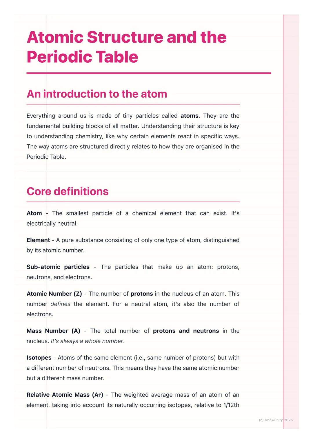 # Atomic Structure and the
# Periodic Table
## An introduction to the atom
Everything around us is made of tiny particles called atoms. Th