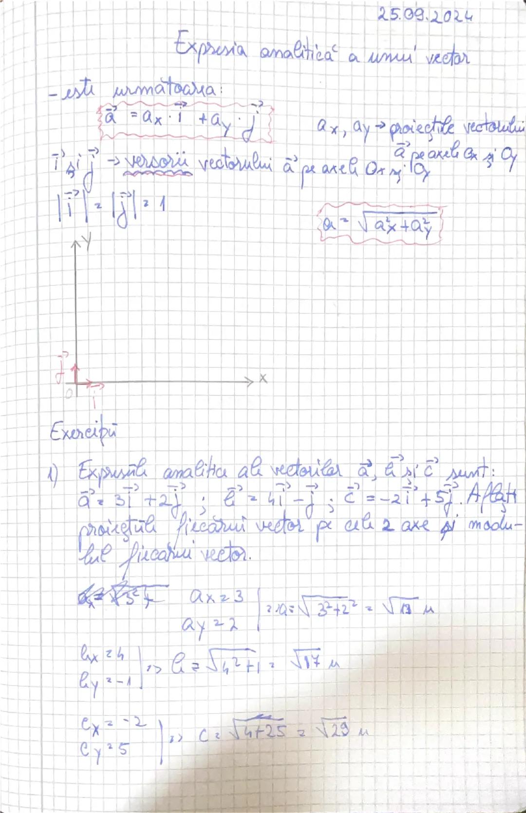 Expresia analitică a unui vector