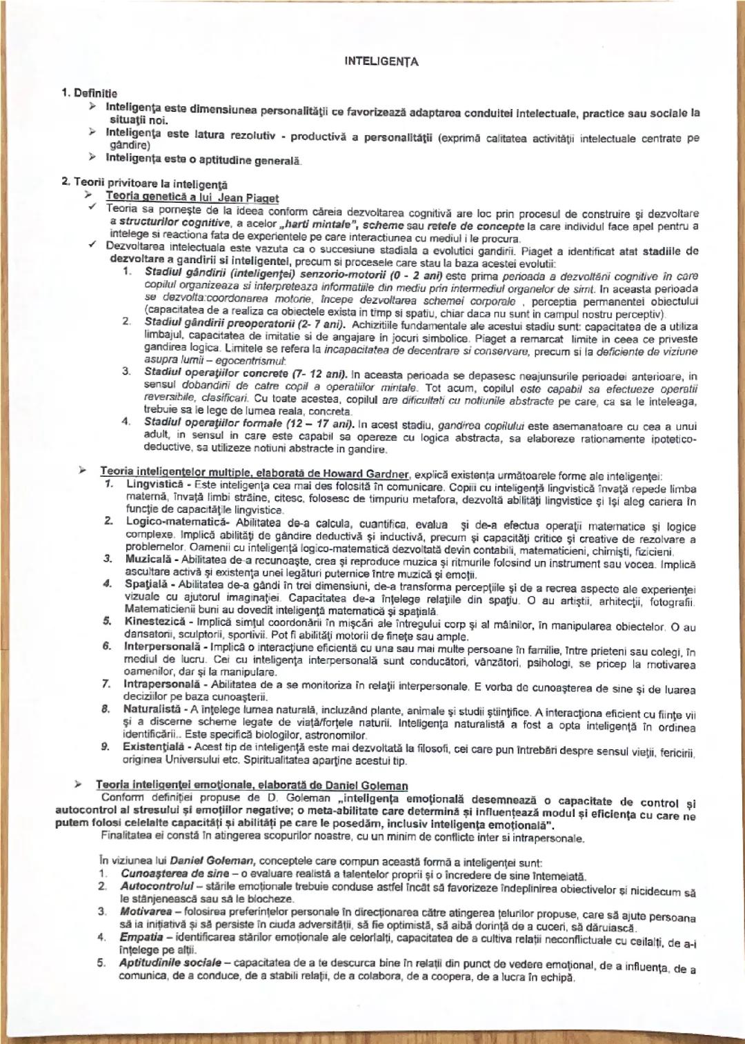 Inteligența - Psihologie clasa a 10-a , profil pedagogic