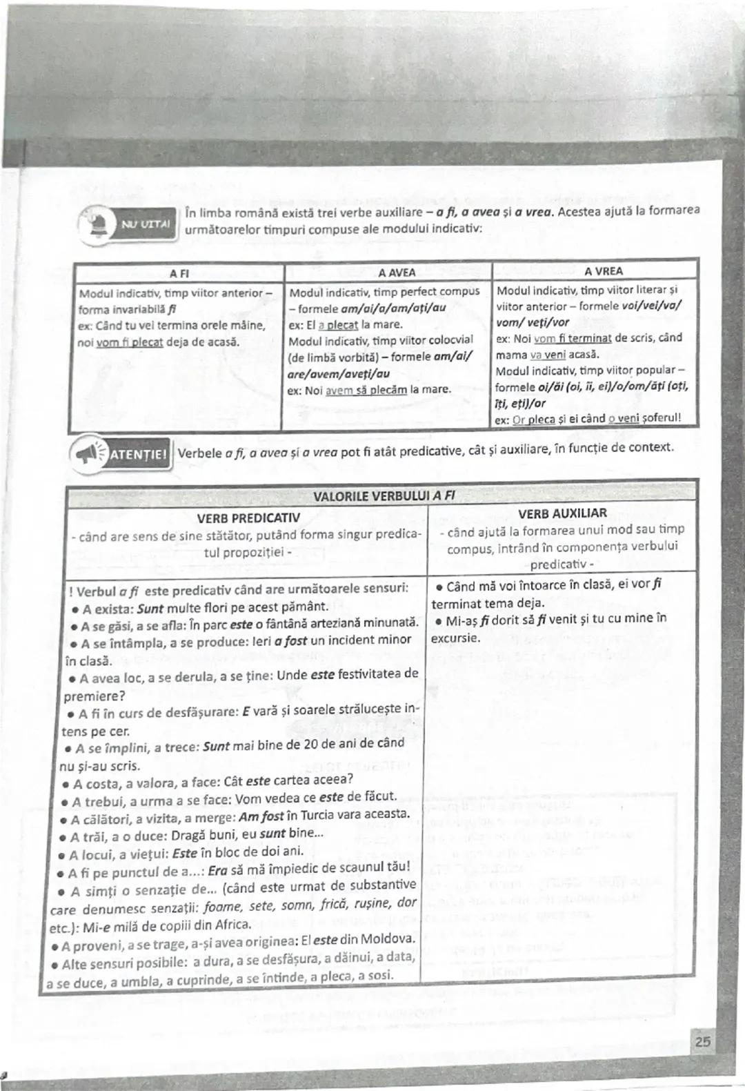 # ROMÂNĂ 1
Limba română - Morfologia 1
Booklet
Verbul desemnează acțiuni, stări, existenţa; de el depind cele mai multe elemente
ale unul