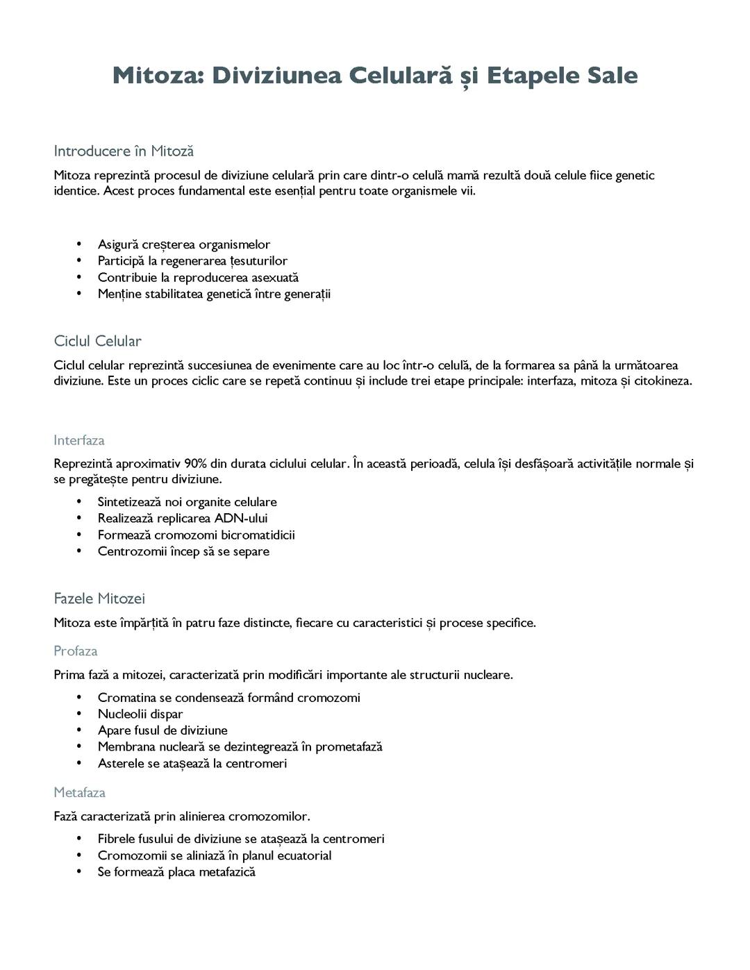 Mitoza: Diviziunea Celulară și Etapele Sale