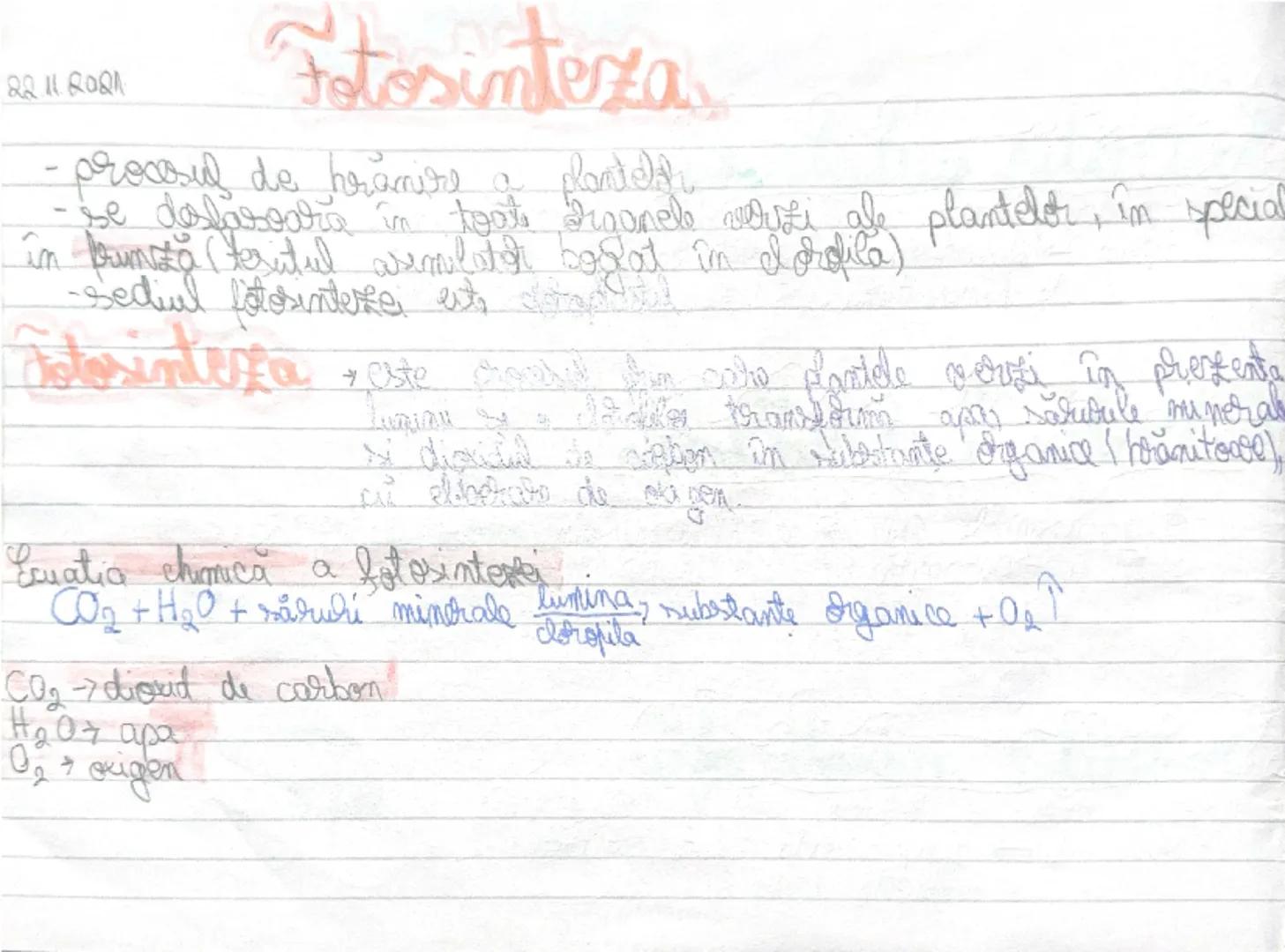 22.11.2021
Fotosinteza
- procesul de hranire a plantelor.
-se desfasoara in toate organele verzi ale plantelor, in special
in frunze (tesut