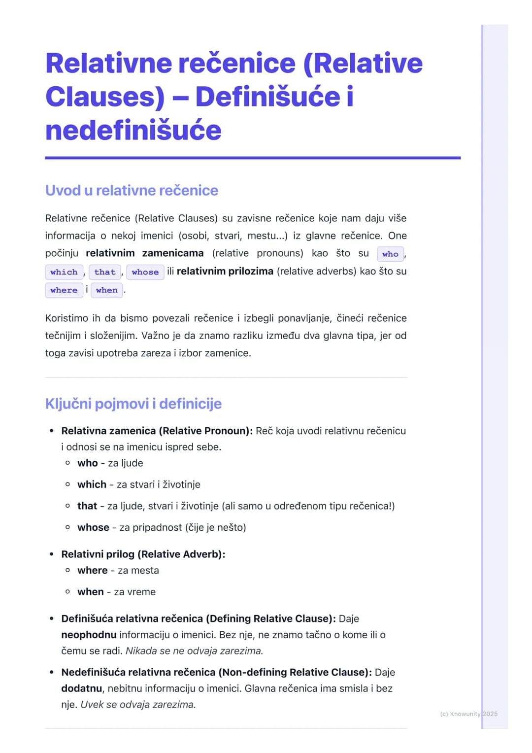 # Relativne rečenice (Relative
Clauses) – Definišuće i
nedefinišuće
Uvod u relativne rečenice
Relativne rečenice (Relative Clauses) su zav
