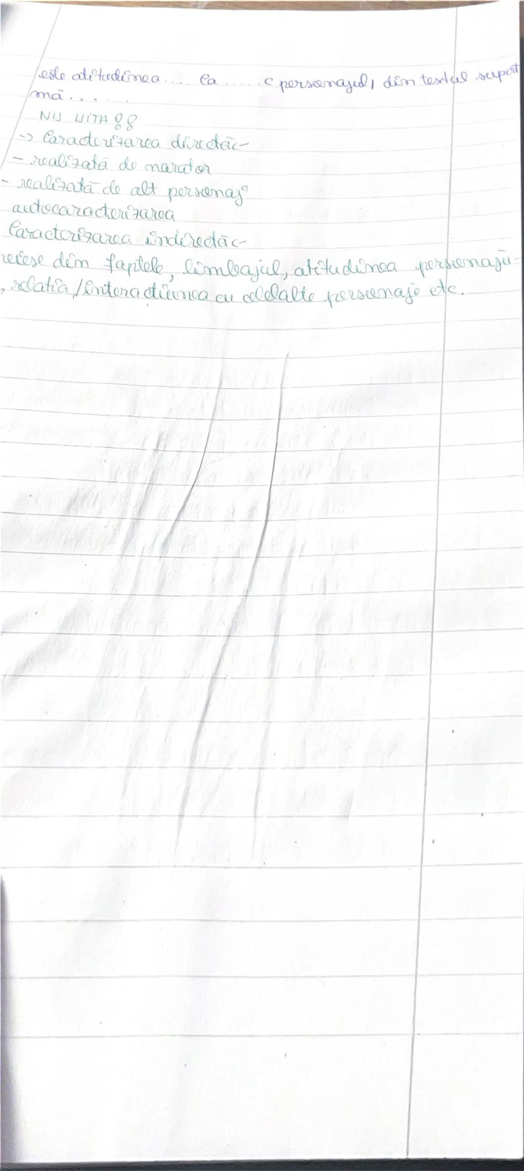 # Caracterizarea personajului
Personajul principal din textul ......... este....
Trăsăturile sale firice se morale sunt reliefate atât
prin