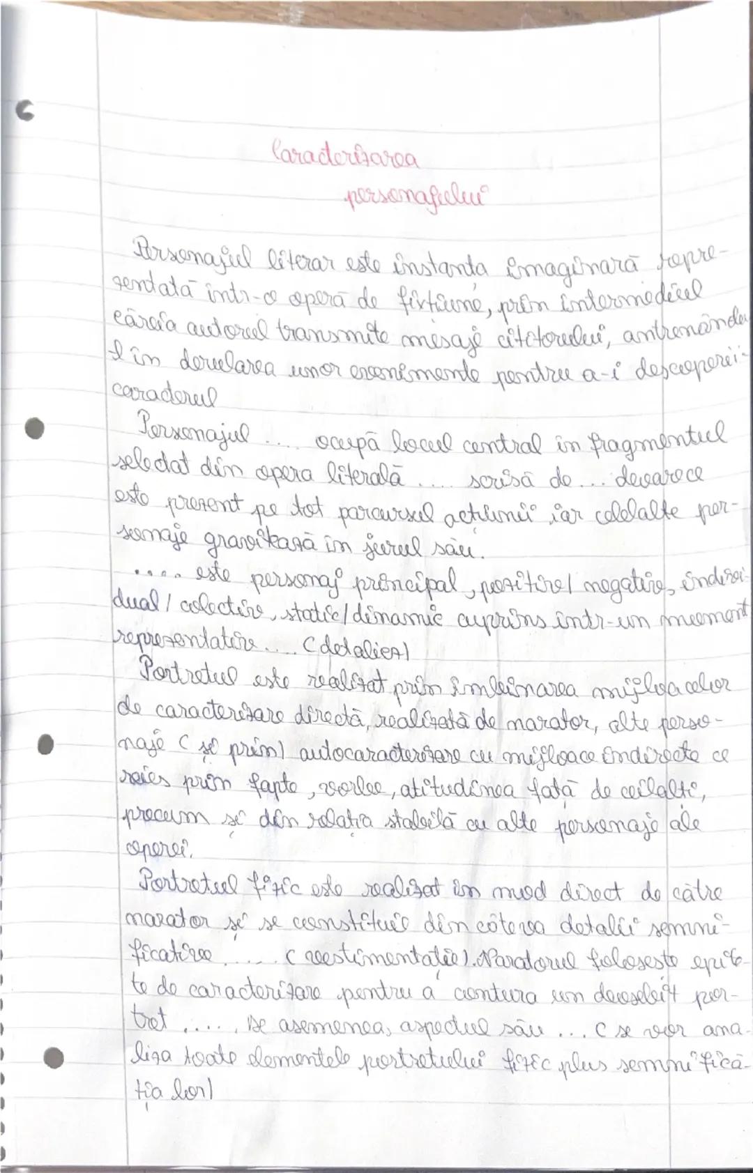 # Caracterizarea personajului
Personajul principal din textul ......... este....
Trăsăturile sale firice se morale sunt reliefate atât
prin
