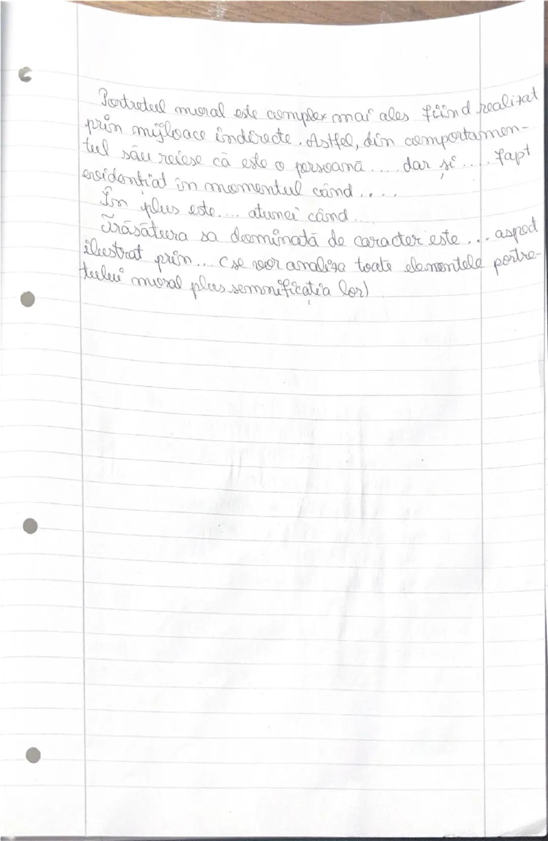 # Caracterizarea personajului
Personajul principal din textul ......... este....
Trăsăturile sale firice se morale sunt reliefate atât
prin