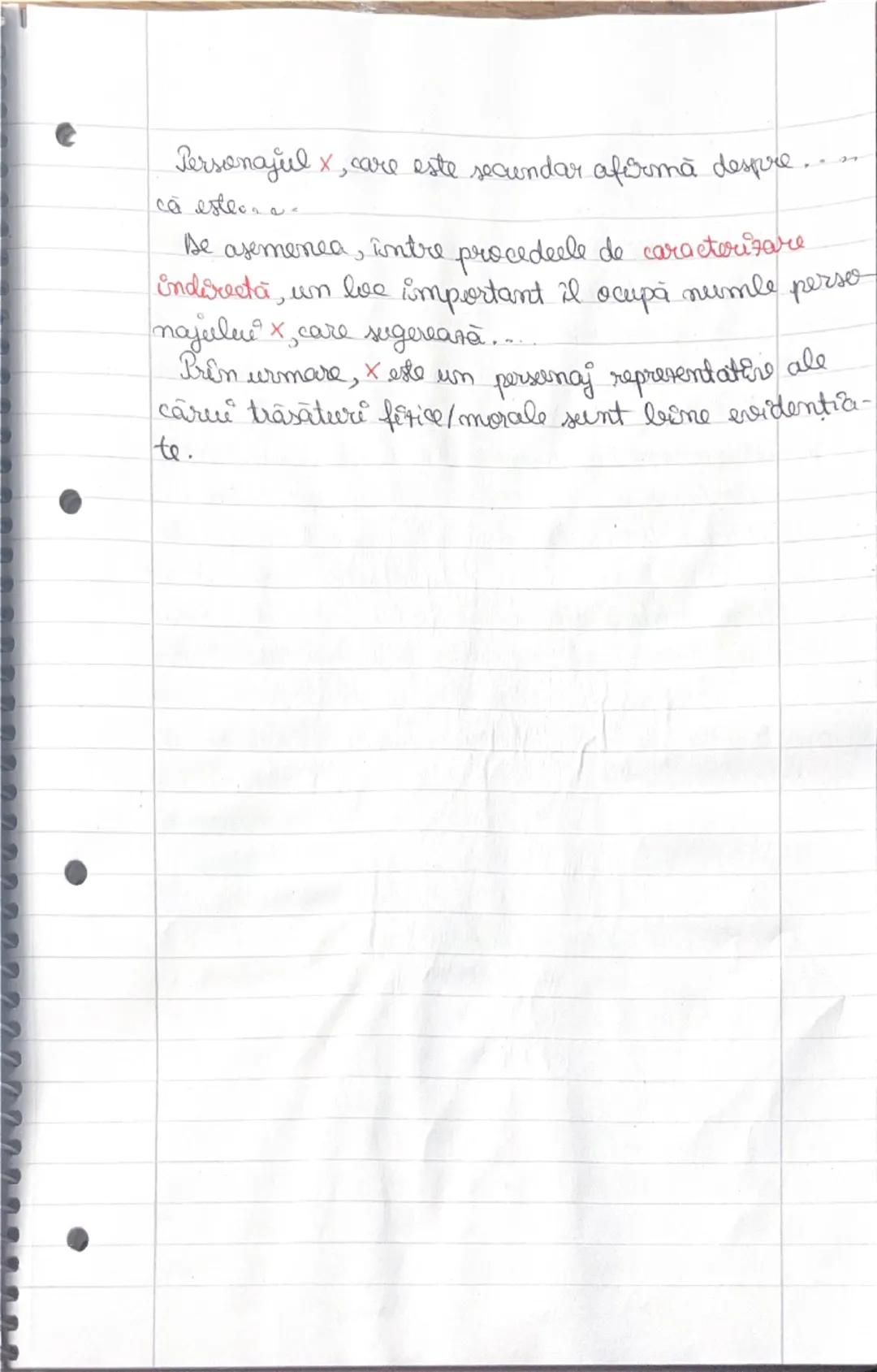 # Caracterizarea personajului
Personajul principal din textul ......... este....
Trăsăturile sale firice se morale sunt reliefate atât
prin