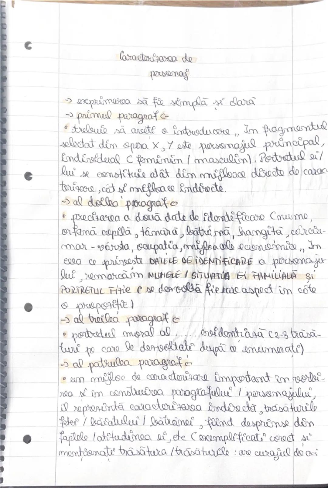 # Caracterizarea personajului
Personajul principal din textul ......... este....
Trăsăturile sale firice se morale sunt reliefate atât
prin