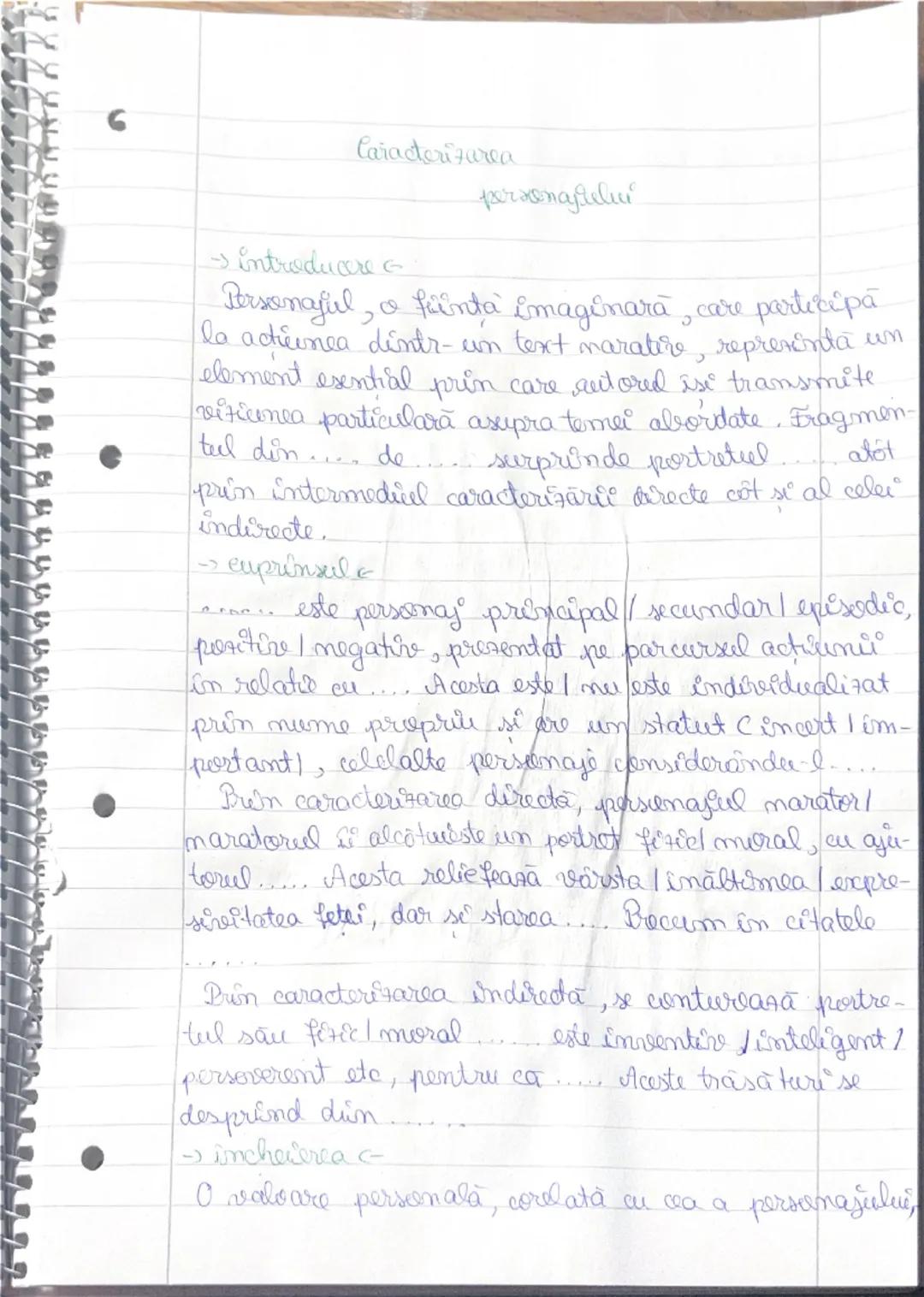 # Caracterizarea personajului
Personajul principal din textul ......... este....
Trăsăturile sale firice se morale sunt reliefate atât
prin