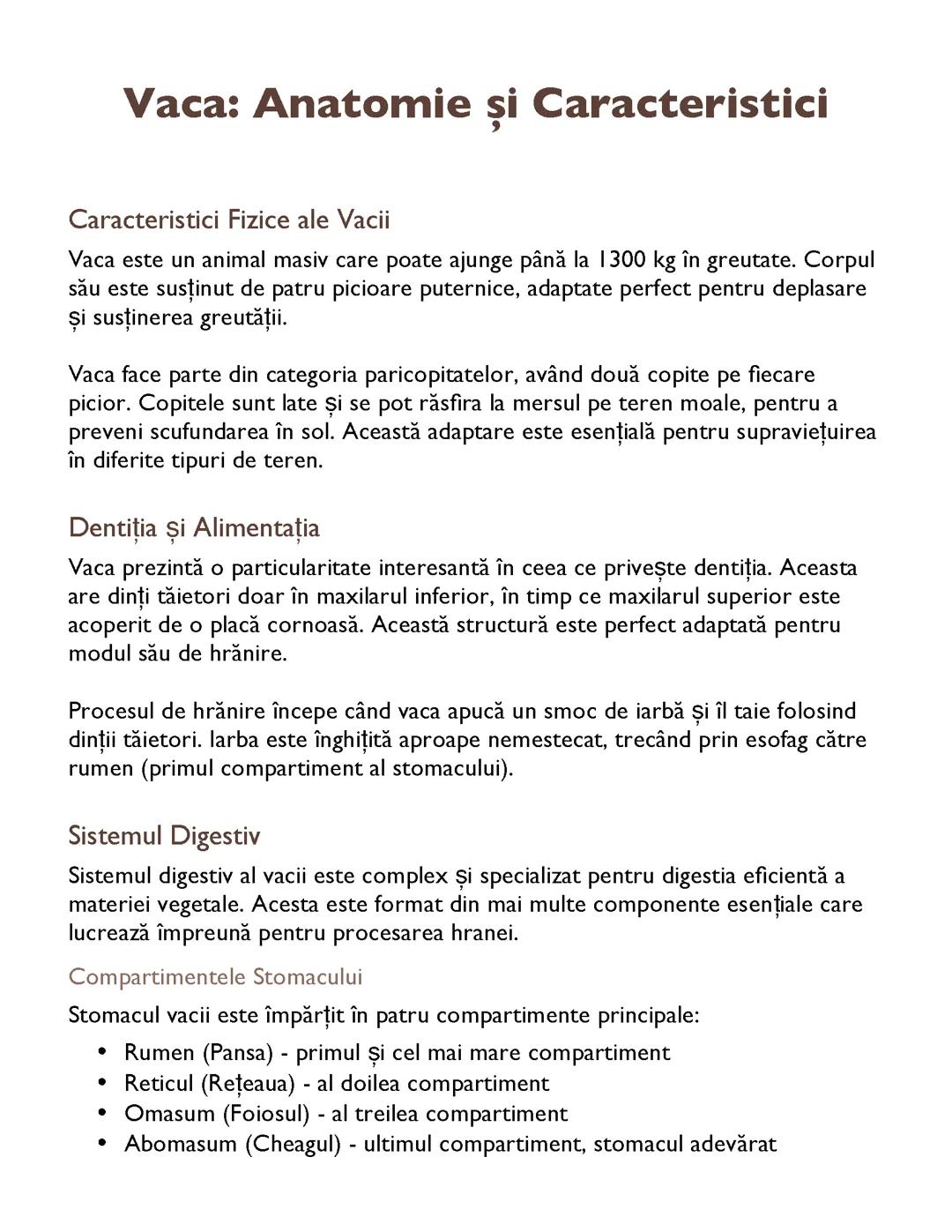 Vaca: Anatomie și Caracteristici