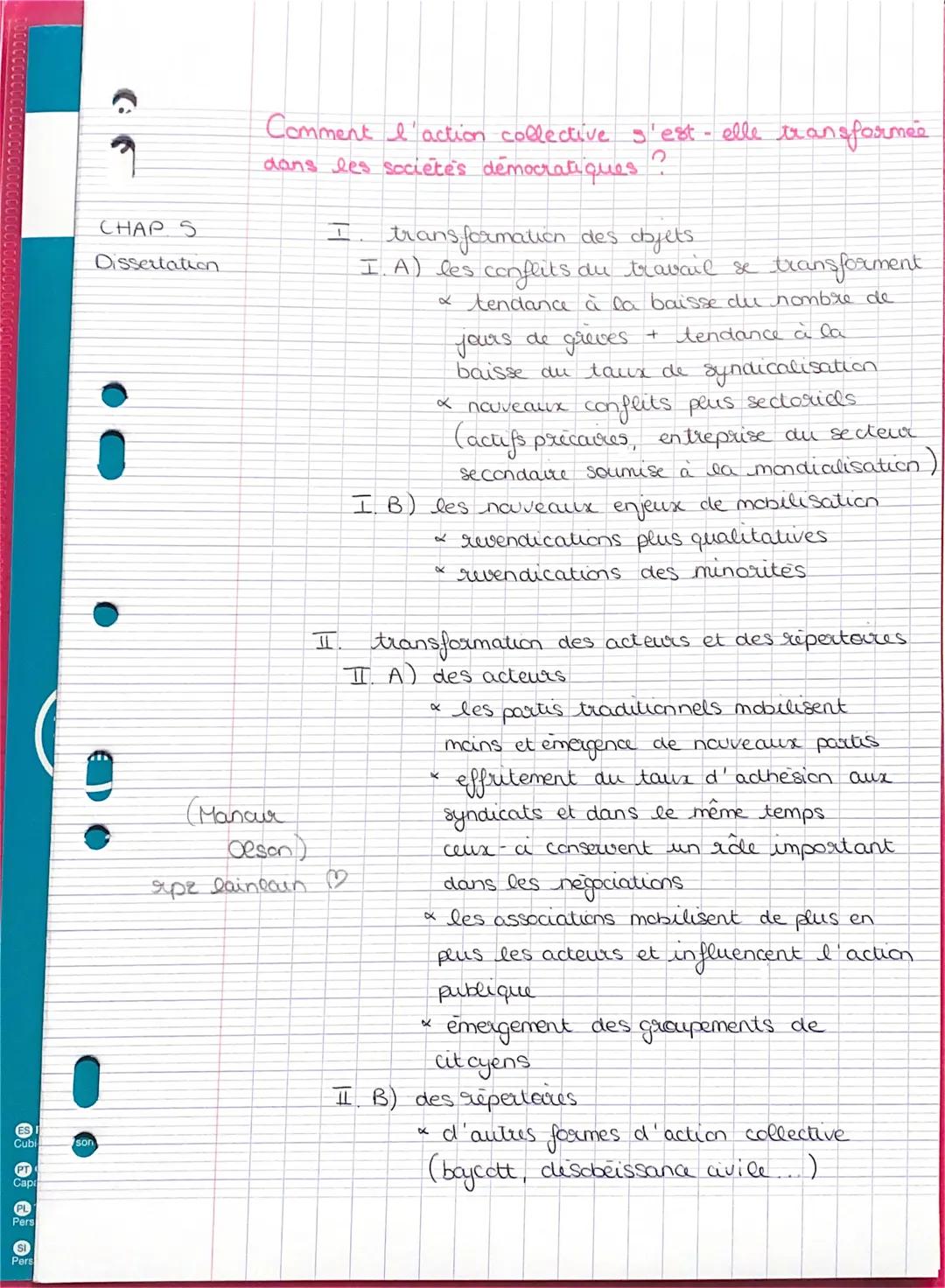 CHAP S
Dissertation
Comment l'action collective s'est-elle transformée
dans les sociétés démocratiques?
I. transformation des objets
I. A