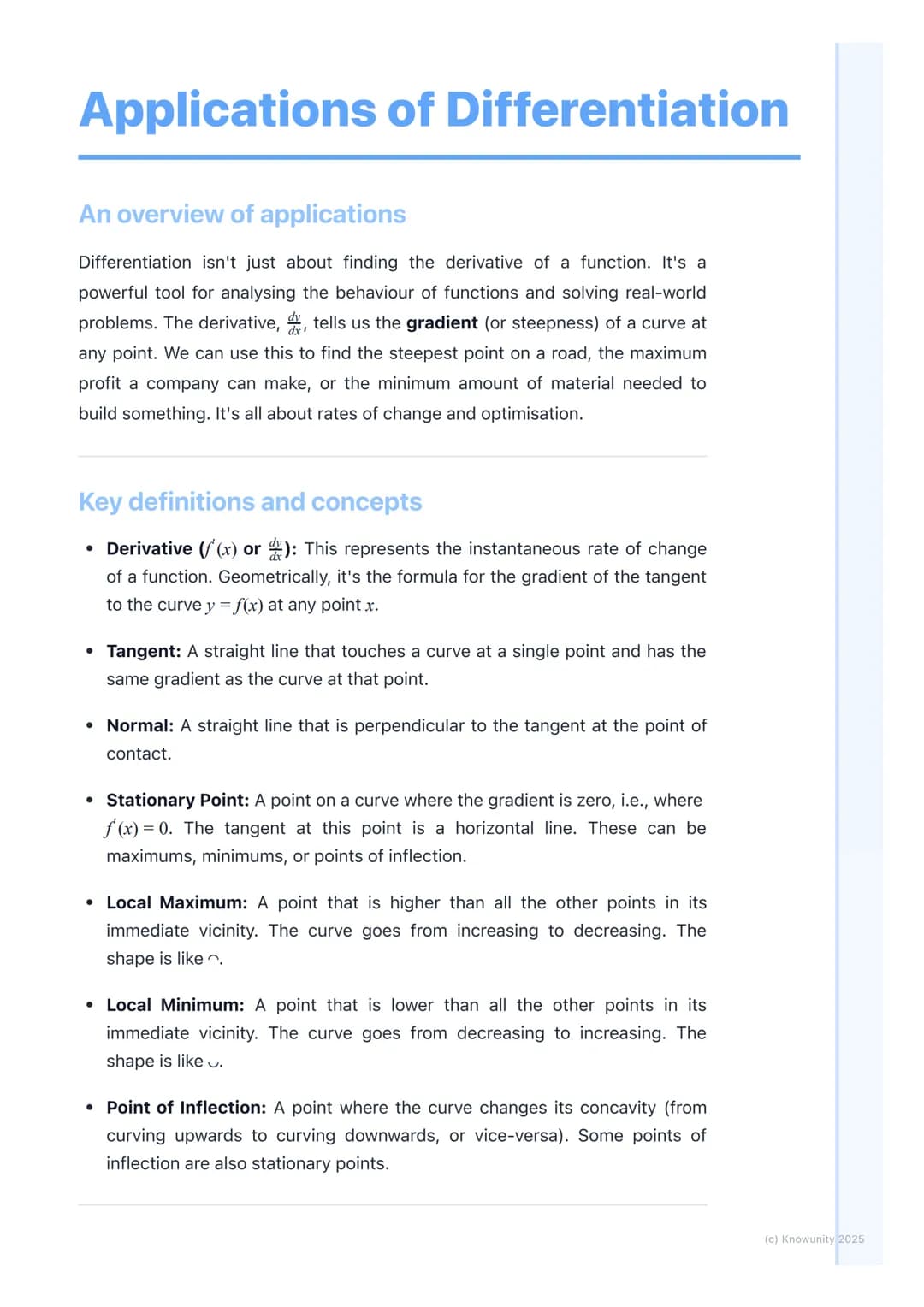 # Applications of Differentiation
An overview of applications
Differentiation isn't just about finding the derivative of a function. It's