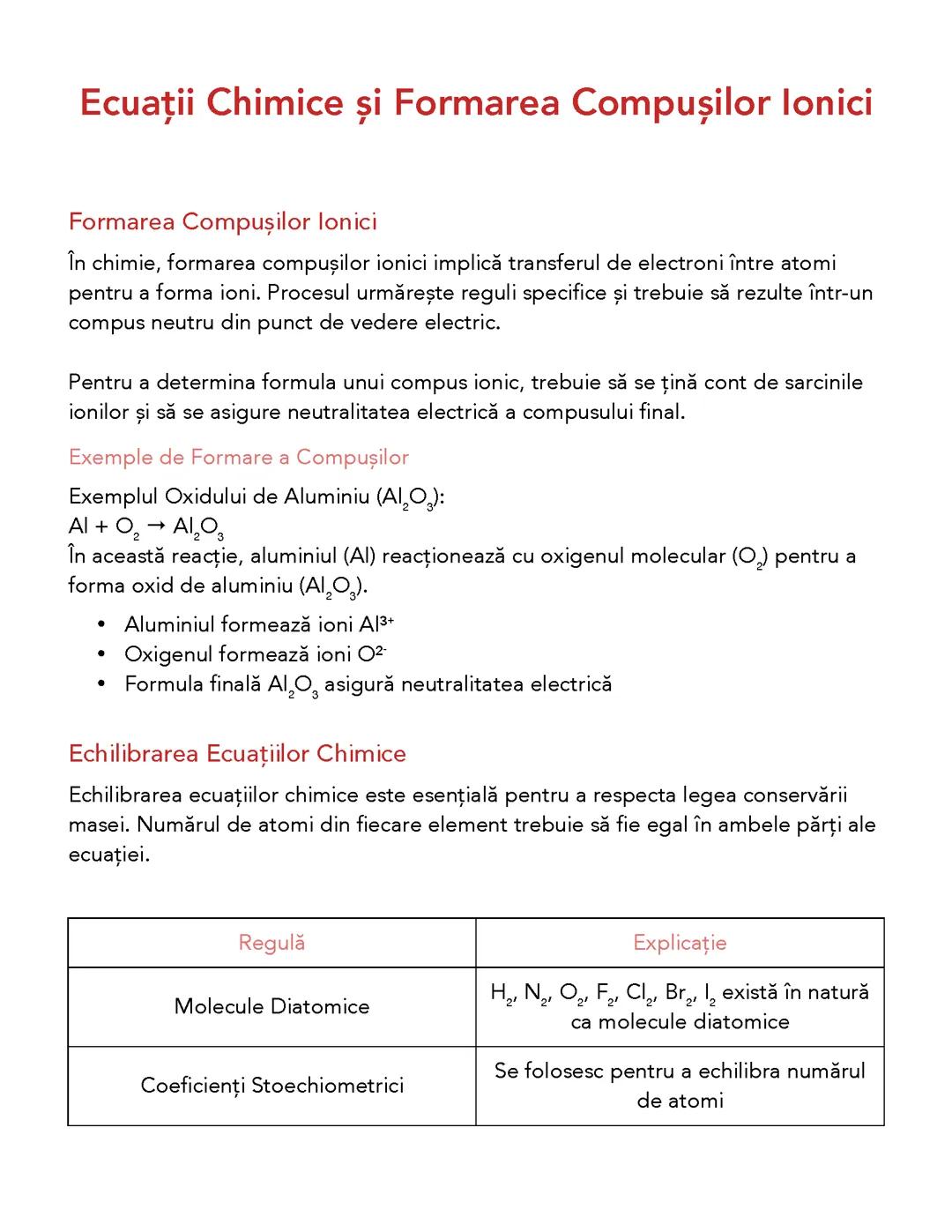 Ecuații Chimice și Formarea Compușilor Ionici