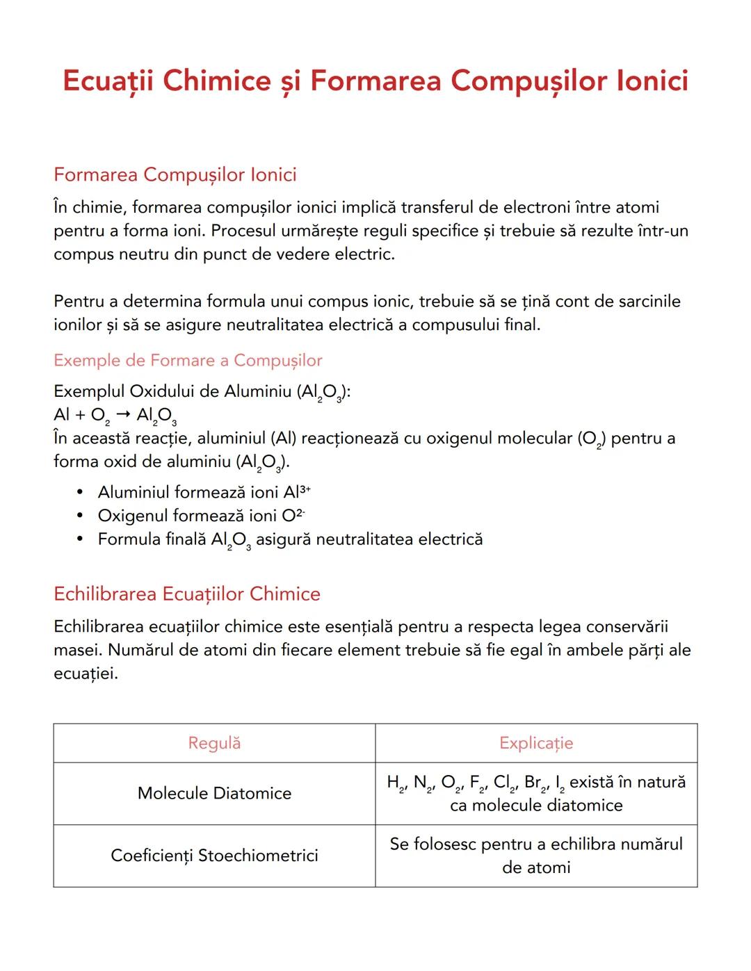 # Ecuatii Chimice și Formarea Compușilor Ionici
## Formarea Compușilor Ionici
În chimie, formarea compușilor ionici implică transferul de