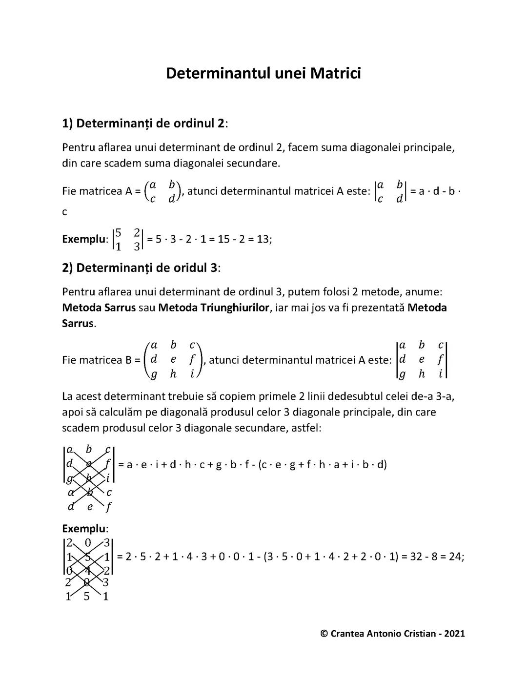 Determinantul unei Matrici
