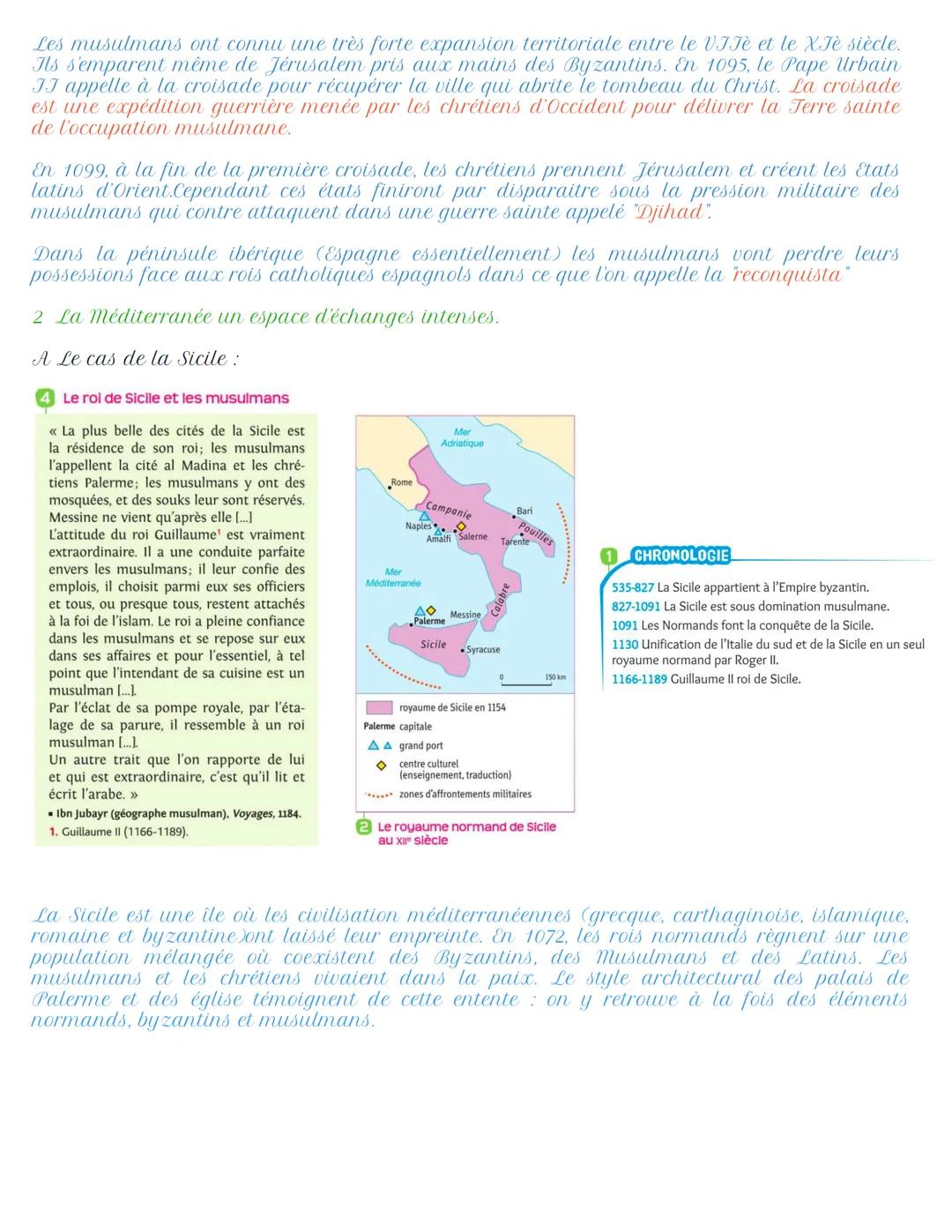 # Chapitre 3: La Méditerranée, un espace de contacts.
Introduction:
La Méditerranée au XIIe siècle est bordée par trois grands pôles (que