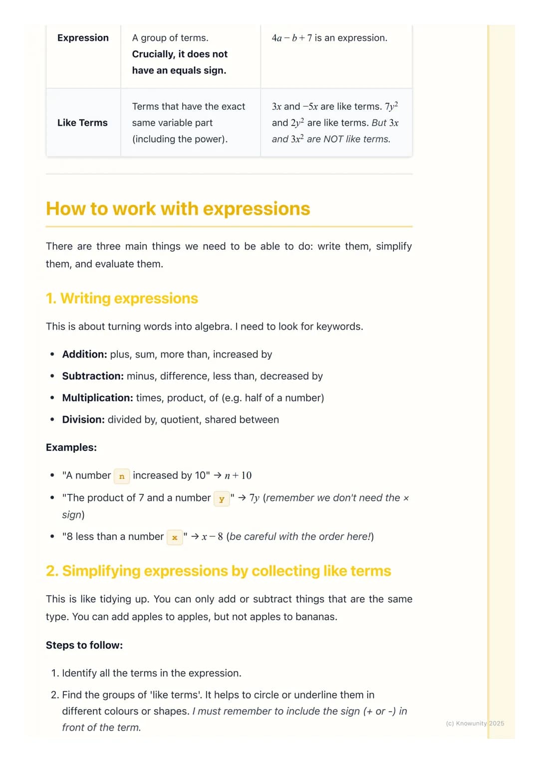 # Algebraic Expressions
## What are algebraic expressions?
Algebra is like a language that uses letters to represent unknown numbers. An
a