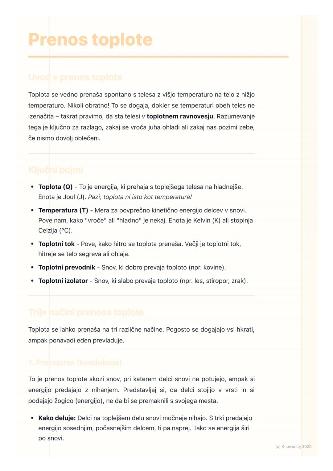 # Prenos toplote
Uvod v prenos toplote
Toplota se vedno prenaša spontano s telesa z višjo temperaturo na telo z nižjo
temperaturo. Nikoli
