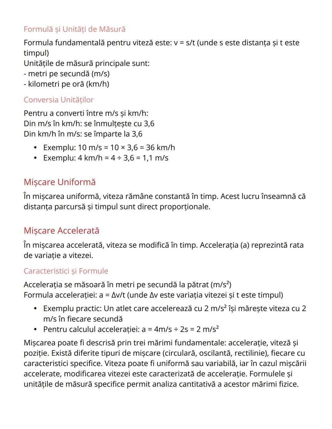 # Mișcarea și Cinematica - Note de Fizică Clasa
a 8-a
## Mărimi Fundamentale ale Mişcării
În studiul mişcării, există trei mărimi fizice fu