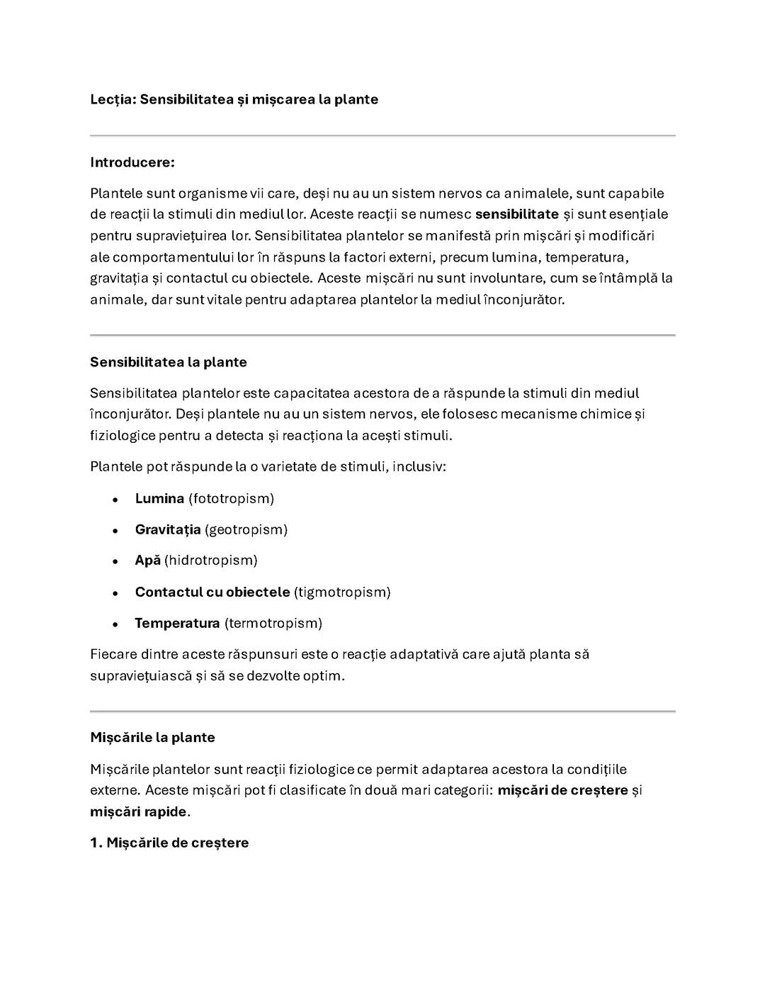 Sensibilitatea și mișcarea la plante