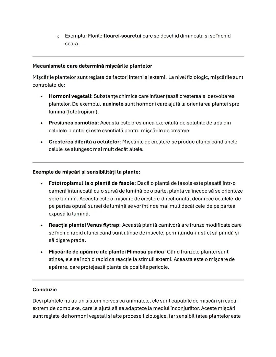 # Lecţia: Sensibilitatea şi mişcarea la plante
# Introducere:
Plantele sunt organisme vii care, deşi nu au un sistem nervos ca animalele,