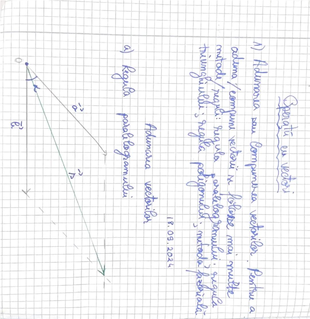 --- OCR Start ---
Speratú en vectori
1) Adunarea sau Compunerea vectorilor. Pentru a
adema / compune vectori se folosese mai multe
metade/re