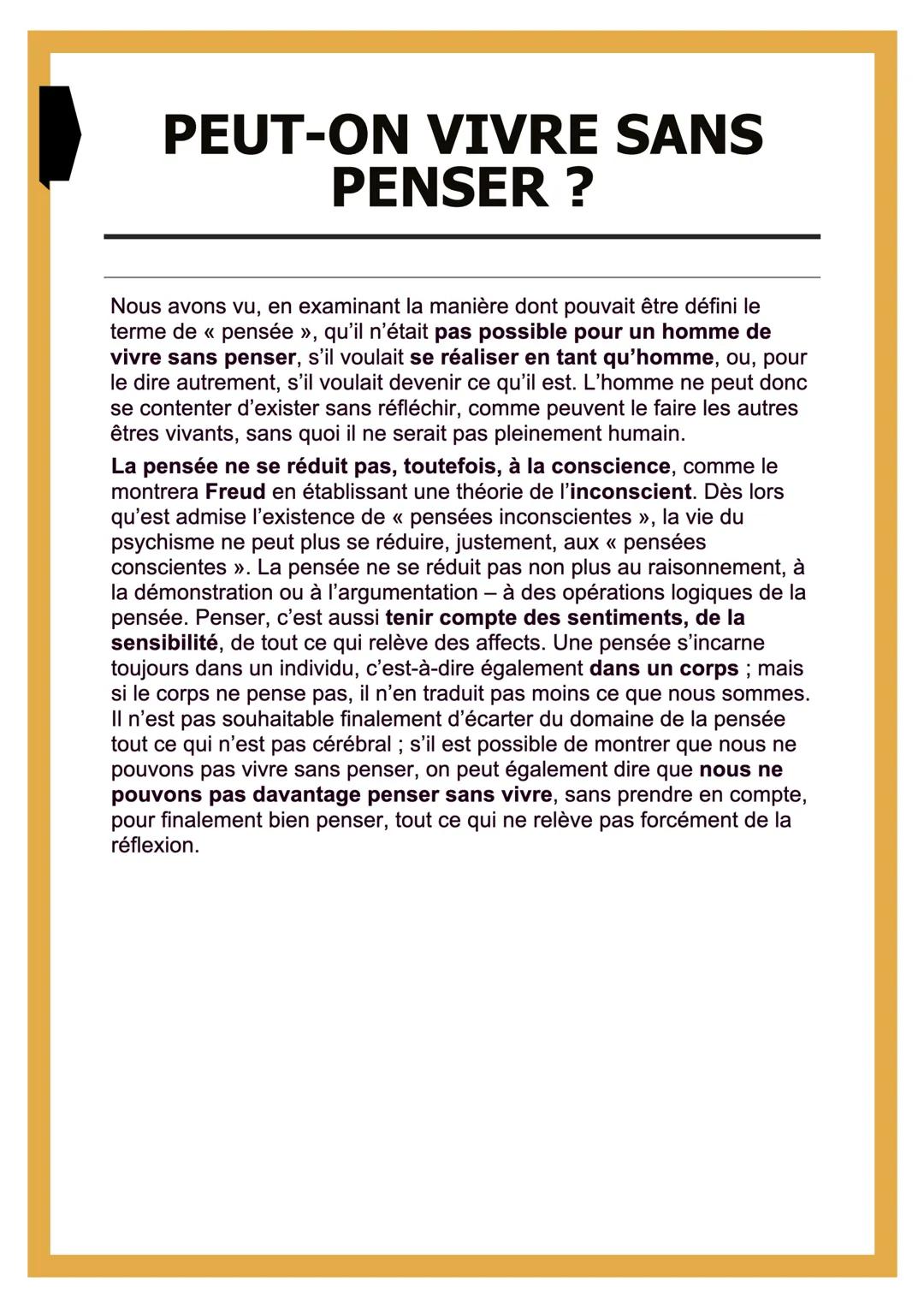 <p>En examinant la manière dont peut être défini le terme de « pensée », il est apparu évident qu'il n'était pas possible pour un homme de