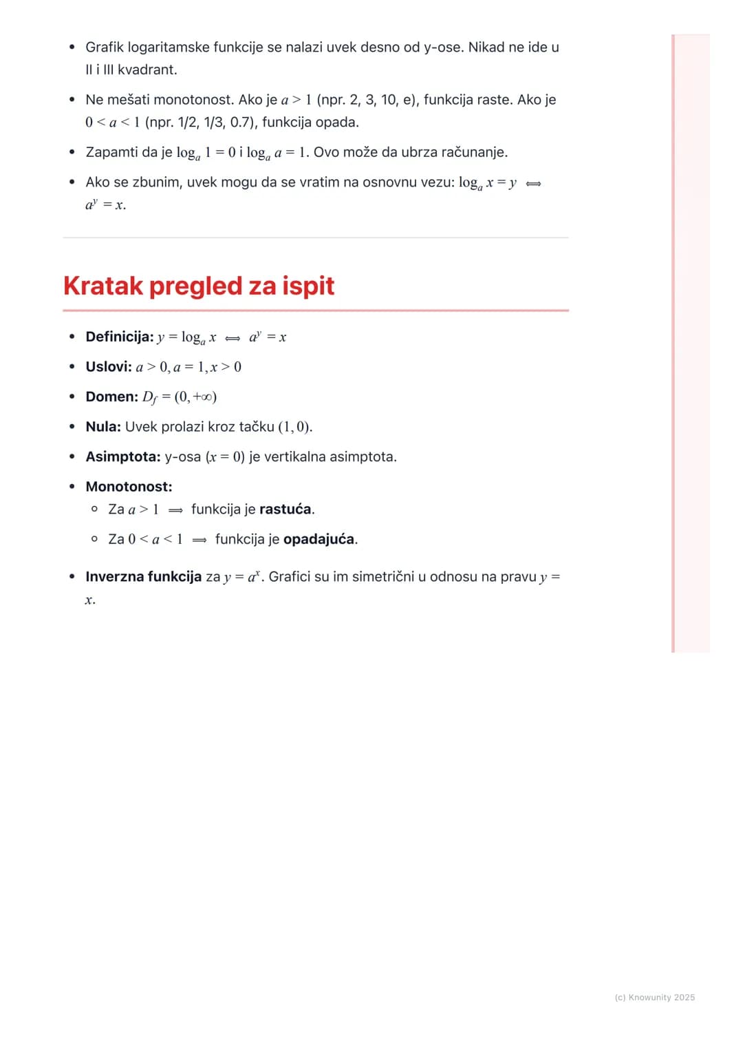 # Logaritamska funkcija
Uvod u logaritamsku funkciju
Logaritamska funkcija je inverzna funkcija eksponencijalnoj funkciji. Dok
eksponencij