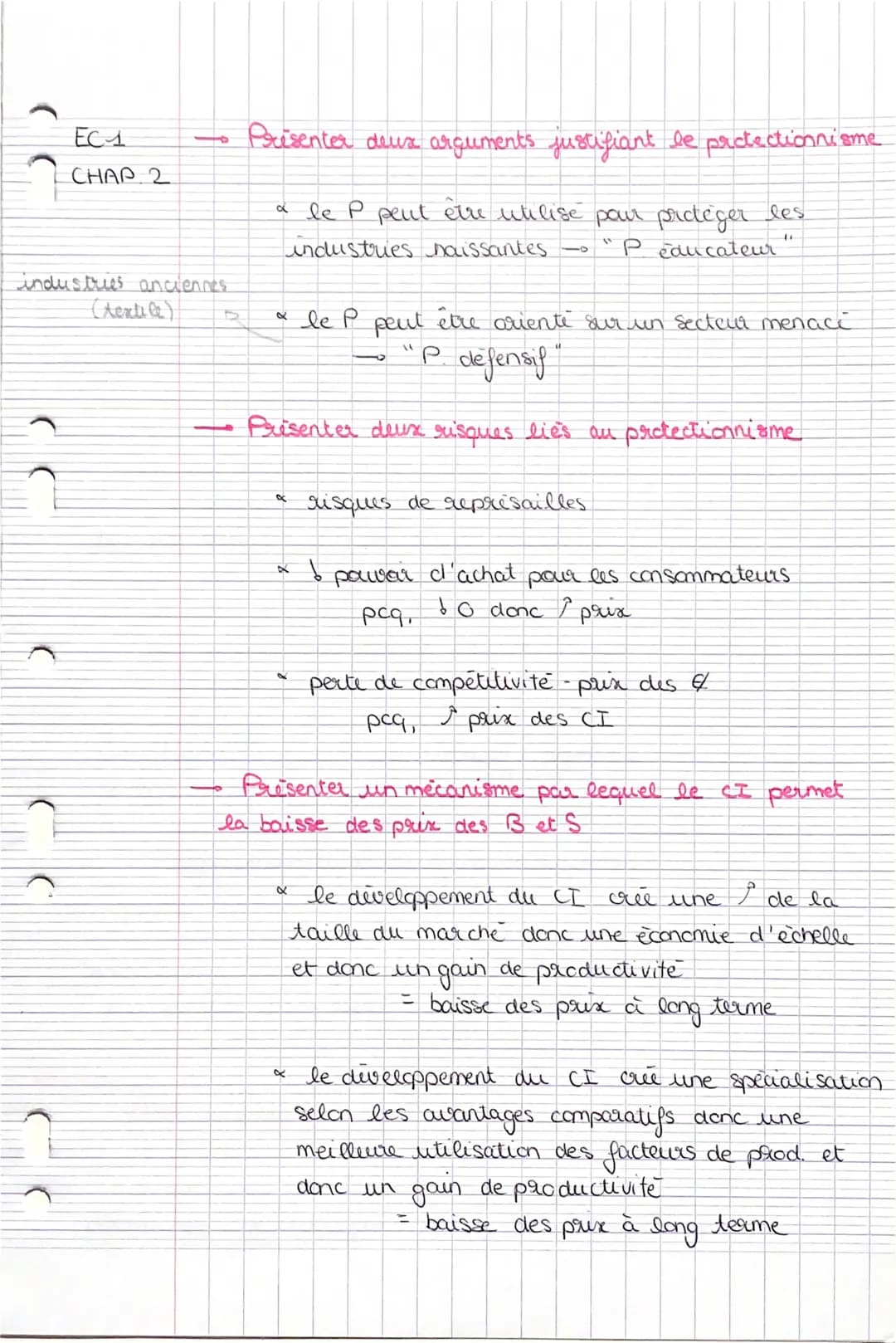 - EC1
- CHAP 2
- → Prisenter deux arguments justifiant le protectionnisme
industries anciennes
(Aextile)
- α le P peut être utilise par p
