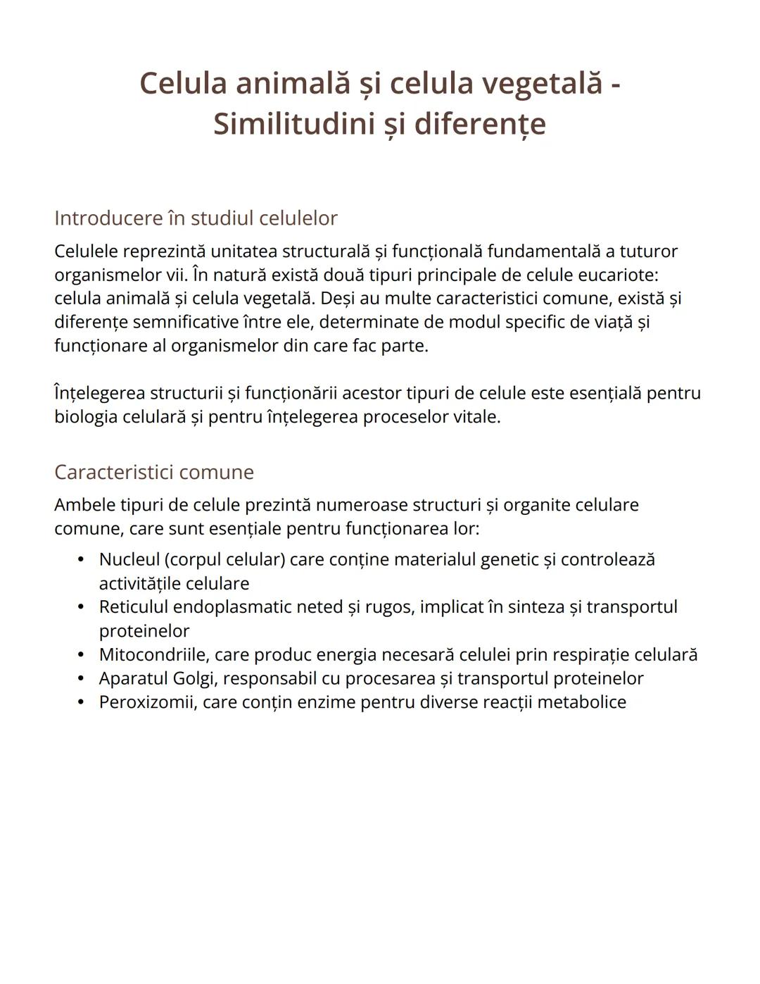 Celula animală și celula vegetală - Similitudini și diferențe
