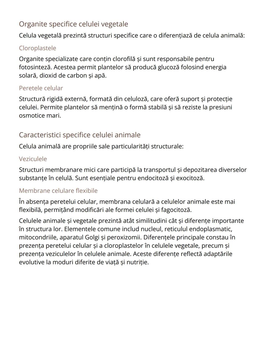 # Celula animală și celula vegetală -
Similitudini şi diferenţe
Introducere în studiul celulelor
Celulele reprezintă unitatea structurală
